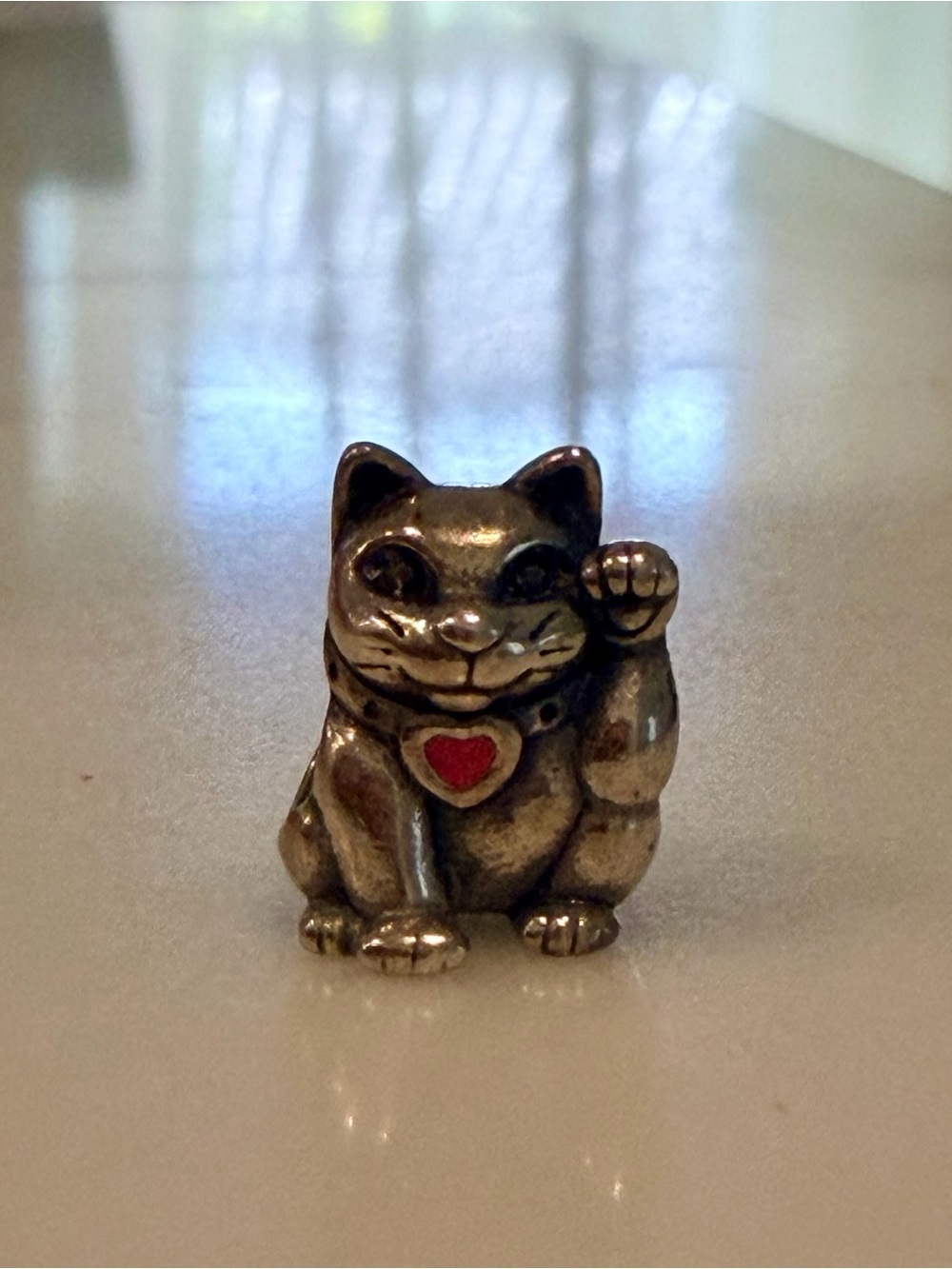 Pandora Silver Maneki Neko Charm with Red Heart